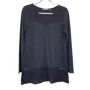 Soft Surroundings Women's Gray Lace Ruffle Tunic Lace Hemline Size Large